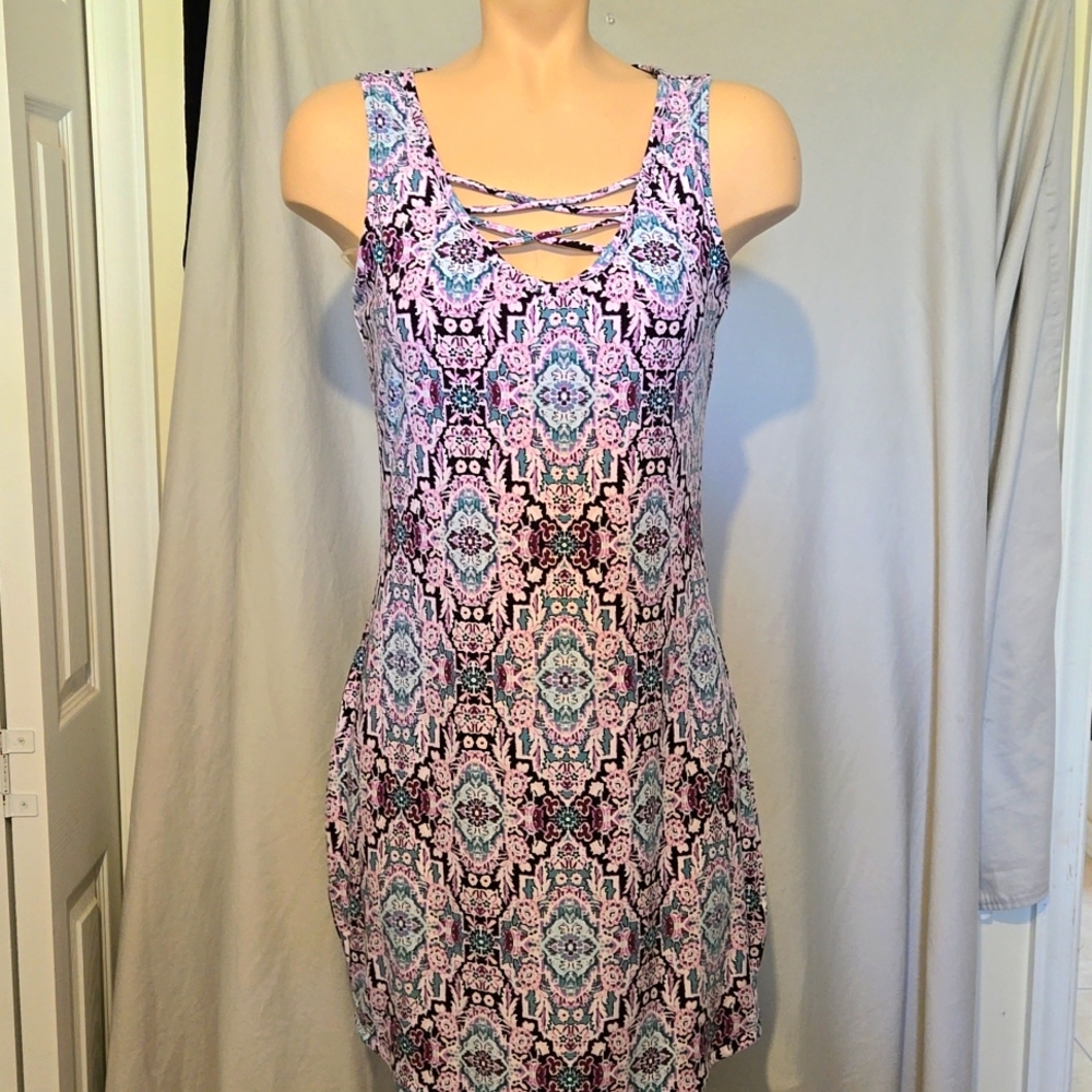 Lavender Azteca print tank dress,NEW